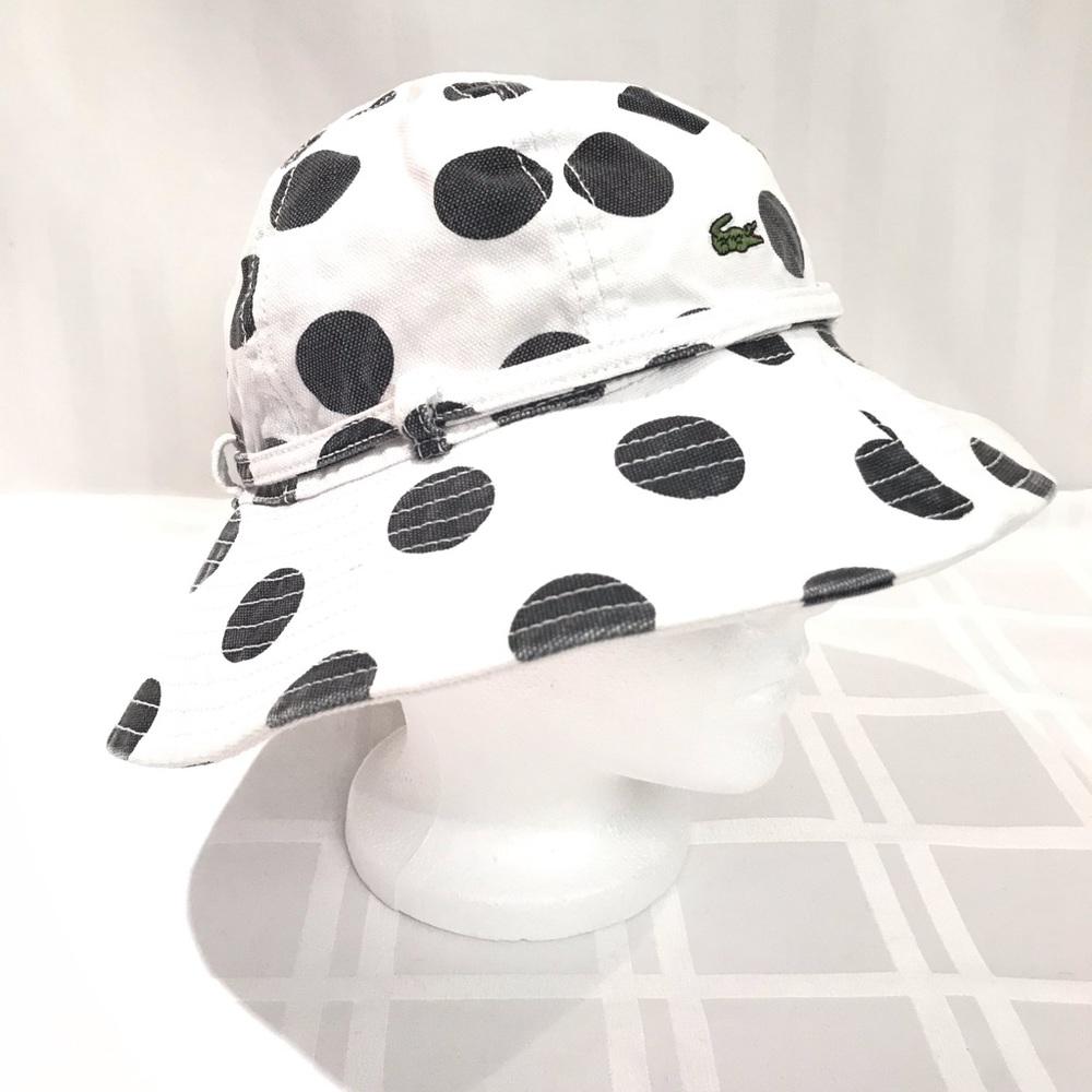 Lacoste Size 2 Kids Bucket Hat Black & White Polka Dots